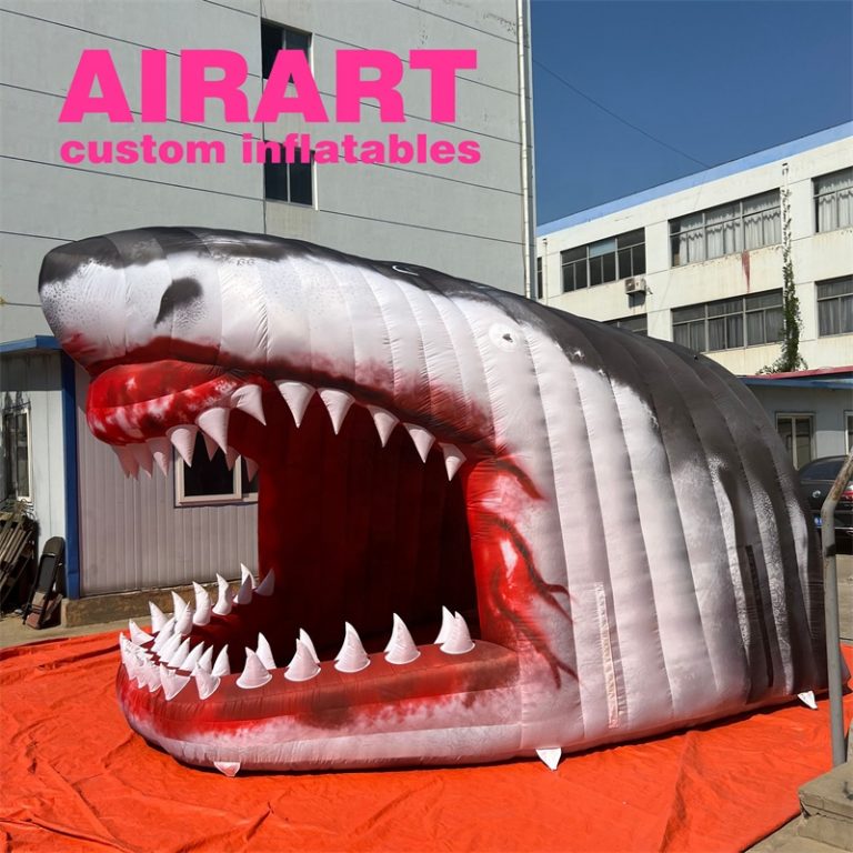 Inflatable shark mouth tunnel for event advertising