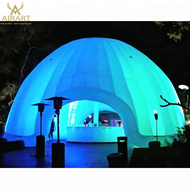 Inflatable dome tent with led strips installed