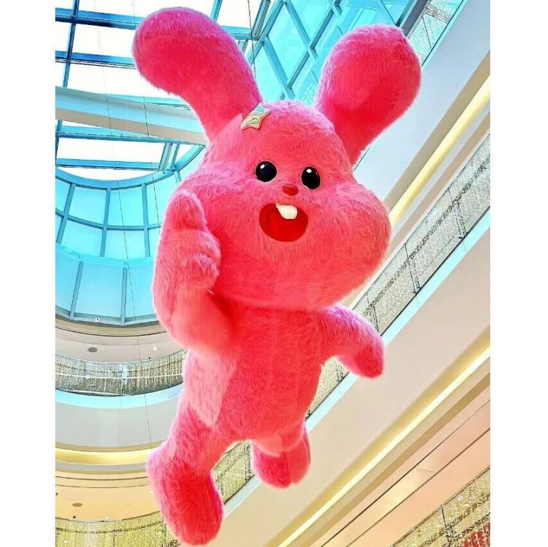 pink inflatable bunny inflatable plush rabbit decorated in the hall