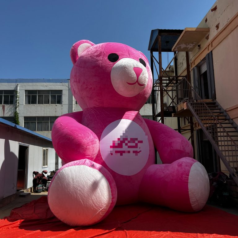 5m inflatable pink bear with plush material for ads