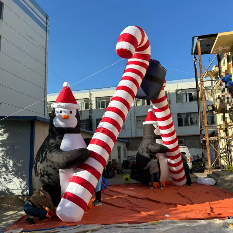 giant inflatable penguin with candy for Christmas